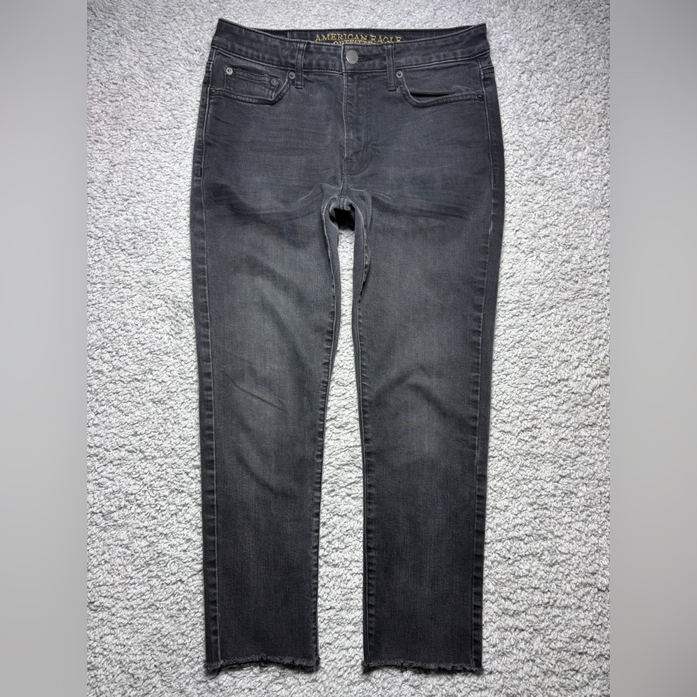 American Eagle Jeans Mens 30 Slim Crop Back Raw Hem Frayed Extreme Flex Street